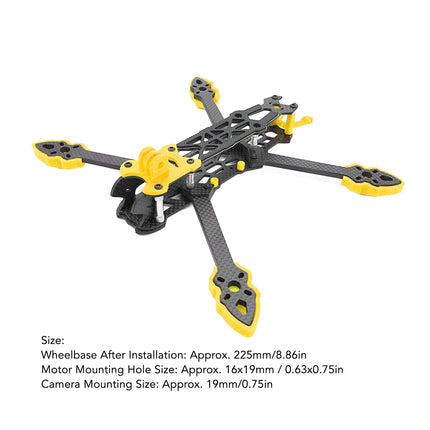 KENANLAN kvadrokoptera rāmja komplekts, FPV sacīkšu drona rāmis profesionāls 225 mm riteņu bāzes oglekļa šķiedras kvadrokoptera rāmis RC drona piederumi (dzeltens)