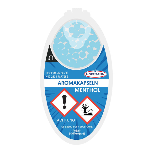 Hoffmann Aroma kapsulas | Pašdarinātas klikšķināšanas filtra bumbiņas | 10 bumbiņu iepakojums (1000 bumbiņas) + uzlīme (mentols)