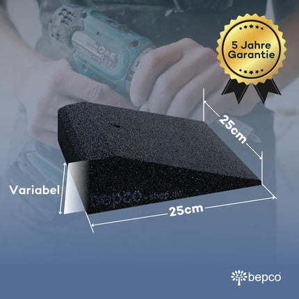 Bepco velosipēdu un skrejriteņu rampas komplekts (2 gab.), GxPxA: 25 x 25 x 5 cm, izgatavots no gumijas (melnas) piekļuves rampas, durvju sliekšņa rampas, ar iestrādātām paplāksnēm stiprināšanai