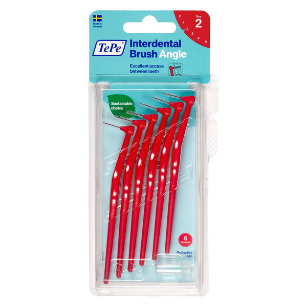TEPE leņķa starpzobu birstes, sarkanas (ISO izmērs 2: 0,5 mm) / Kontrolēta starpzobu tīrīšana pat grūti sasniedzamās vietās / 1 x 6 leņķa starpzobu birstes
