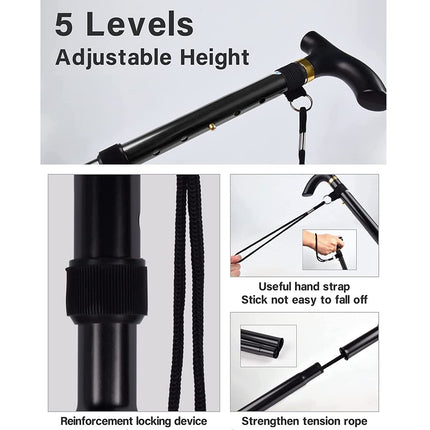 Salokāms alumīnija nūjas spieķis, pārnēsājams nūjas spieķis, pārgājienu nūjas, salokāms nūjas 4 sekciju alumīnija sakausējuma nūjas pārgājieniem, kempingam, alpīnismam, pārgājieniem (melns)