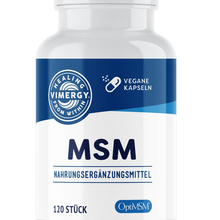 Vimergy MSM 500 mg kapsulas – MSM kapsulas ar kalciju un silīcija dioksīdu – vegānas kapsulas bez želatīna – bez ĢMO un glutēna, bez želatīna, košers (120 kapsulas)