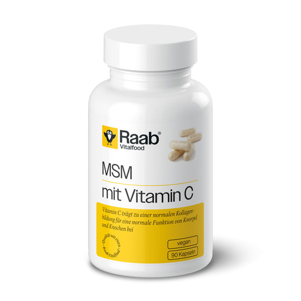 Raab Vitalfood® MSM ar C vitamīnu kapsulas (90 kapsulas) - ar OptiMSM® no ASV, ļoti tīrs, metilsulfonilmetāns (MSM), vegāns, tikai 2 kapsulas dienā