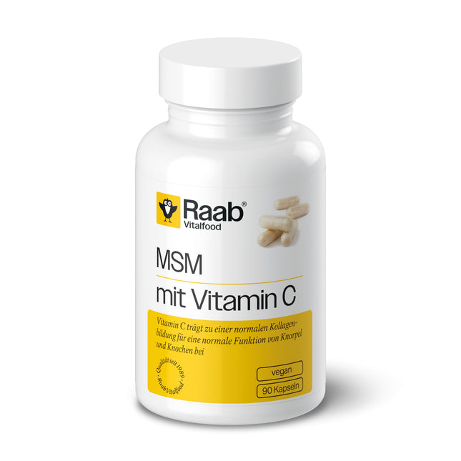 Raab Vitalfood® MSM ar C vitamīnu kapsulas (90 kapsulas) - ar OptiMSM® no ASV, ļoti tīrs, metilsulfonilmetāns (MSM), vegāns, tikai 2 kapsulas dienā