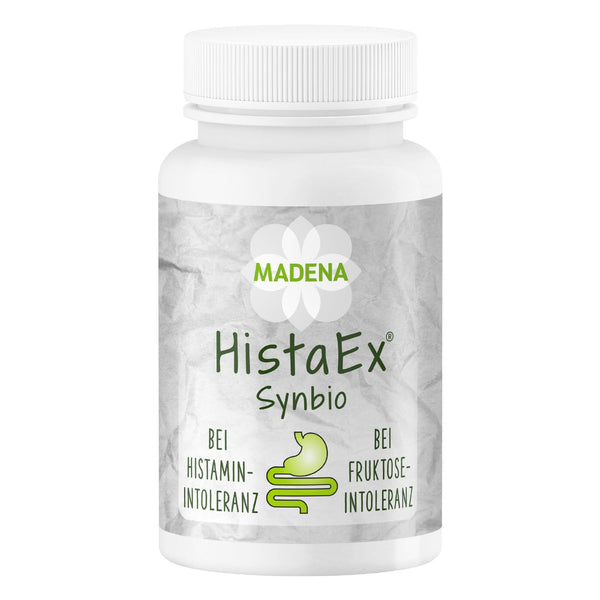 MADENA HistaEx Synbio – pienskābes baktērijas un bifidobaktērijas histamīna nepanesības un fruktozes nepanesības ārstēšanai – 60 kapsulas + 2 šķīstošās šķiedrvielas, dienas deva 20 miljardi baktēriju