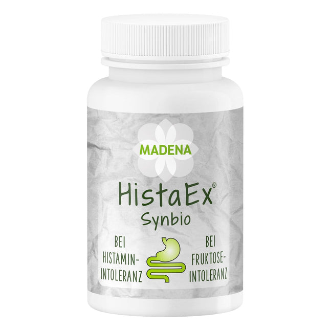 MADENA HistaEx Synbio – pienskābes baktērijas un bifidobaktērijas histamīna nepanesības un fruktozes nepanesības ārstēšanai – 60 kapsulas + 2 šķīstošās šķiedrvielas, dienas deva 20 miljardi baktēriju