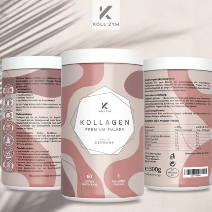 KOLL`ZYM© 100% KOLAGĒNA PULVERIS augstas devas [300 g] • Oriģināls • KOLAGĒNA peptīdi • Bioaktīvs kolagēns • BEZ hidrolizāta • Bez garšas • Ražots Vācijā