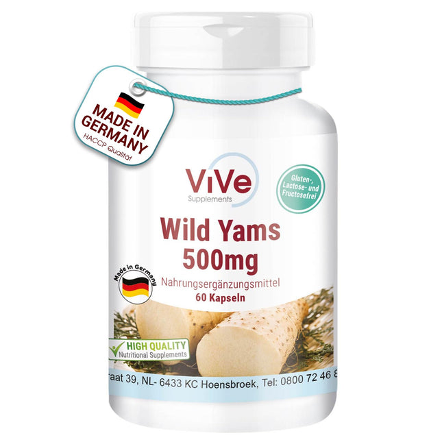 Savvaļas jama ekstrakts 500 mg - 60 kapsulas Savvaļas jamss ar 20% diosgenīna - augsta deva un vegāns - Dioscorea villosa | Kvalitāte no Vācijas, ko nodrošina ViVe Supplements