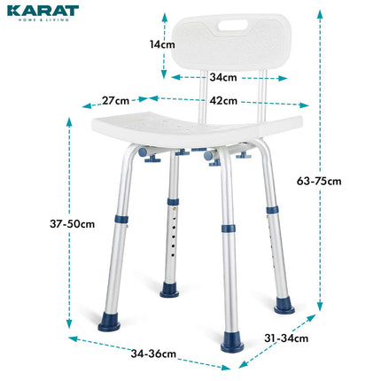 KARAT dušas krēsls ar noņemamu atzveltni, dušas krēsls senioriem, regulējams augstums 37-50 cm, kravnesība līdz 150 kg, neslīdošs un stabils, dušas sēdeklis, vannas krēsls, vannas krēsls Jonah
