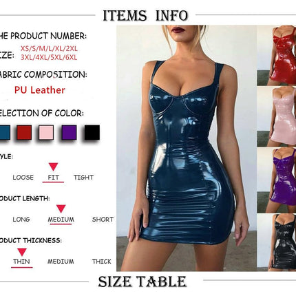 Gellmall sieviešu kluba apģērba PU ādas kleitas lakotas ādas mitrās ādas siksnas Bodycon erotiska ballīšu kleita sievietēm bezpiedurkņu mini kleita 5XL