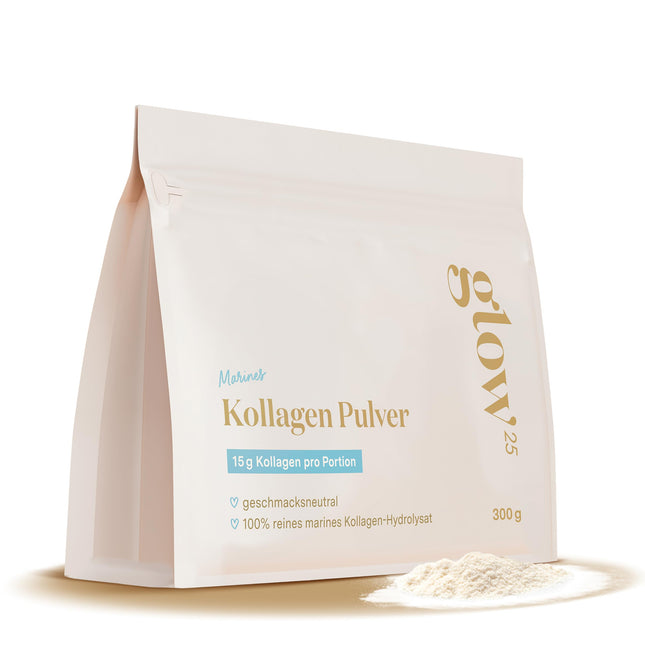 Glow25® jūras kolagēna pulveris [300 g] - zivju kolagēna hidrolizāts - 1. un 3. tipa peptīdi - laba šķīdība - neitrāls