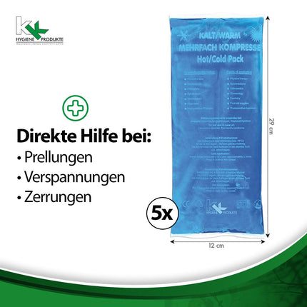 KK aukstās-siltas kompreses | KK Hygiene vairākkārtēja komprese | 5 gabali | Izmērs: 12 x 29 cm | Droši lietojams mikroviļņu krāsnī