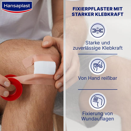 Hansaplast fiksācijas plāksteris Classic (5 m x 2,5 cm), lente brūču pārsēju vienkāršai un drošai fiksācijai, pašlīmējošs plāksteris rullis ar spēcīgu līmes spēku.