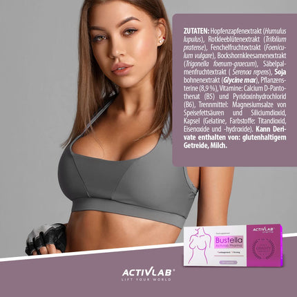 Activlab Pharma Bustella 60 kapsulas, serums krūšu palielināšanai, nostiprināšanai, liftinga efektam, sievietēm pēc grūtniecības, atspiešanās efektam, noslīdējušām krūtīm, vitamīni. Satur fitoestrogēnu avotu.