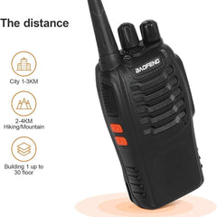 Rācija ar 16 kanāliem, CTCSS/DCS FM, 1500 mAh akumulatoru, maks. Sarunu diapazons 5 km, profesionāls radio ar brīvroku funkciju