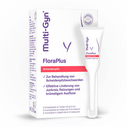 Multi-Gyn FloraPlus intīmais krēms 5 ml - maksts infekciju (kandidozes) ārstēšanai - 5 vienreizējas devas tūbiņas - tūlītēja niezes, kairinājuma un izdalījumu samazināšana. Ar prebiotikām