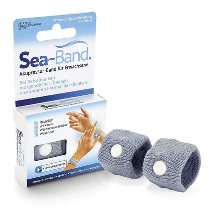 SEA-BAND akupresūras lente pieaugušajiem, 2 gab., pelēka