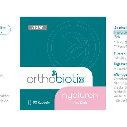 orthobiotix hialuronskābe ar cinku | 90 kapsulas 3 mēnešu krājumā | Augsta deva, vegāns un bez krāsvielām vai pildvielām | 1x59 g