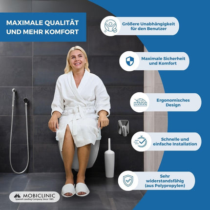 Mobiclinic®, paaugstināts tualetes sēdeklis, 14 cm, titāns, Eiropas zīmols, paaugstināts tualetes sēdeklis, tualetes sēdeklis senioriem, tualetes palīgierīces, īpaši stabils, balts