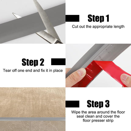 RANJIMA pašlīmējošs pārejas profils, PVC sliekšņa rampa, ieejas līstes, pārejas līste grīdai, augstuma regulēšanas profils, durvju sliede, pārejas sliede bez urbšanas paklāju flīzēm (pelēks, 1 m x 5 cm)
