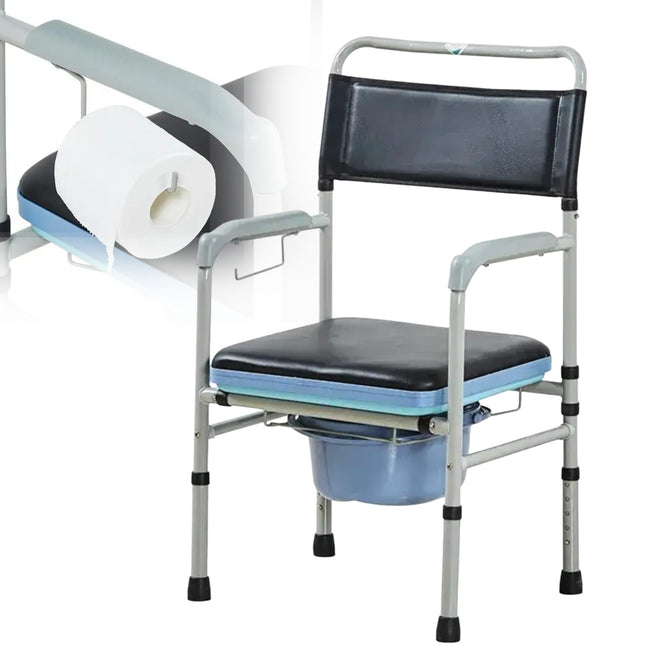 AIRM HEALTH tualetes krēsls, slimnīcas krēsls, tualetes krēsls ar spaini invalīdiem, mobilitātes tualetes krēsls ar polsterētu sēdekli senioriem un grūtniecēm ar augstuma regulēšanu (8023)