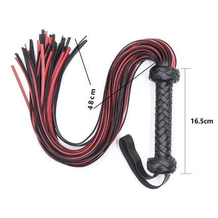 Ādas pātagas partnera pavedināšanas pātagas seksa rotaļlieta, verdzības spēles klasiskā SM pātagas verdzības flogger, melna/sarkana, garums 64,5 cm