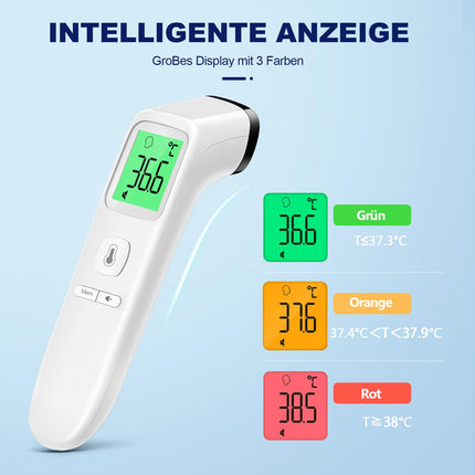 Drudža termometrs zīdaiņiem, bērniem un pieaugušajiem, bezkontakta pieres termometrs, digitāls infrasarkanais termometrs ar tūlītējiem precīziem rādījumiem, drudža trauksmes signāls, LCD displejs un 35 atmiņas atsaukšanas (balts)