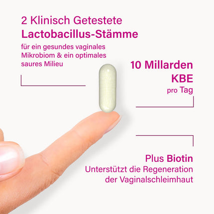 Nupure® Lacto Intim pienskābes baktērijas maksts baktēriju regulēšanai, kā arī biotīns gļotādām, iekšķīgai lietošanai, maksts probiotikas, 20 kapsulas, vegānas, bez laktozes.