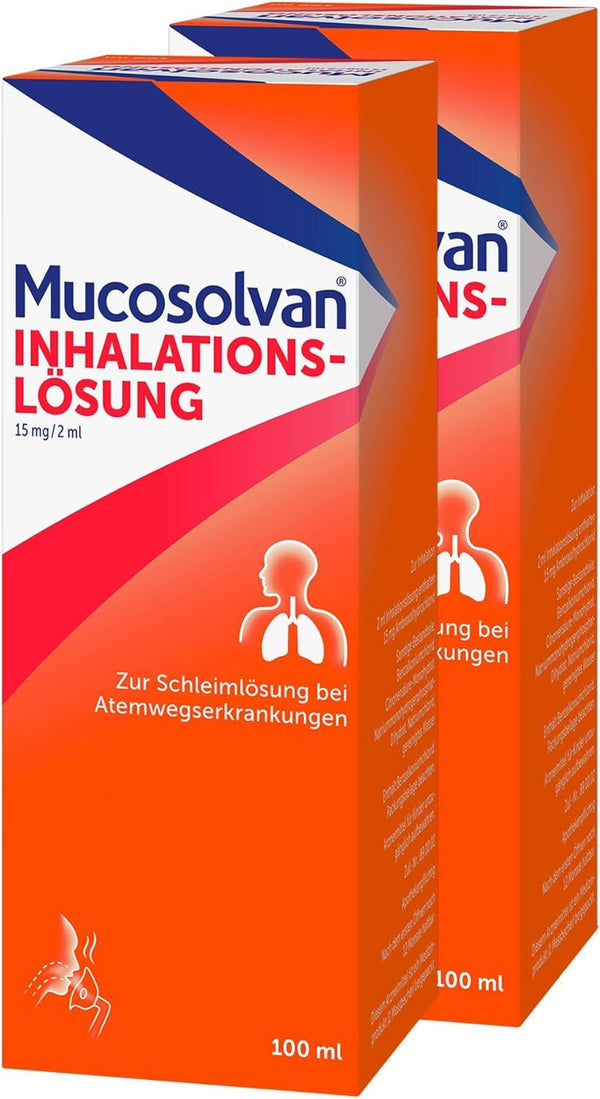 MUCOSOLVAN® inhalācijas šķīdums 2 x 100 ml - gļotu šķīdums inhalācijām klepus gadījumā: Atšķaida gļotas, atvieglo klepu un attīra bronhus