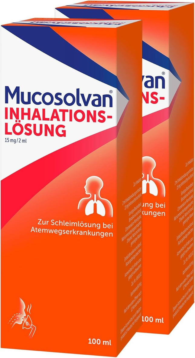 MUCOSOLVAN® inhalācijas šķīdums 2 x 100 ml - gļotu šķīdums inhalācijām klepus gadījumā: Atšķaida gļotas, atvieglo klepu un attīra bronhus