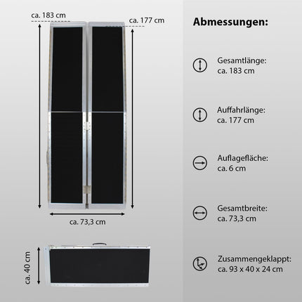 TRUTZHOLM ratiņkrēslu rampa, salokāma, 183 cm, celtspēja 272 kg, alumīnija, pelēka, melna pārklājuma piekļuves rampa