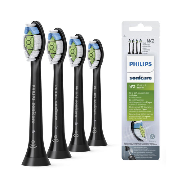 Philips Sonicare Original W2 Optimal White standarta zobu birstes uzgaļi Sonic zobu birstēm – 4 uzgaļu iepakojums, melnā krāsā (modelis HX6064/11)