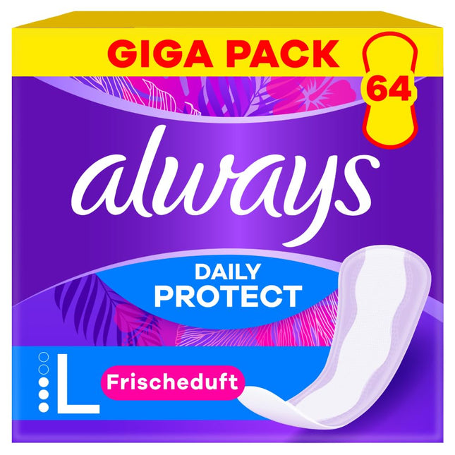 Always Daily Protect ikdienas ieliktnīši sievietēm, garie (64 ieliktnīši), Gigapack, ar svaigu aromātu, piemēroti visām biksīšu formām, elpojoši, elastīgi