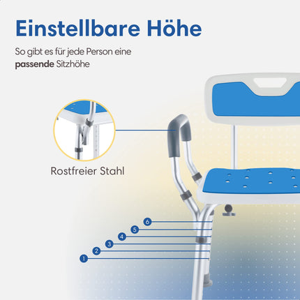 Safe Age® dušas krēsls ar noņemamu atzveltni un roku balstu - neslīdošs - regulējams augstums - dušas krēsls senioriem