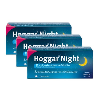 Hoggar Night – Miega zāles, kas palīdz aizmigt un akūtu miega traucējumu gadījumā – Labi panesamas, mierīgam miegam – 3 x 20 tabletes