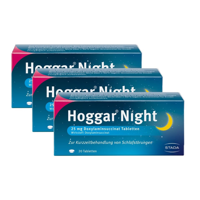 Hoggar Night – Miega zāles, kas palīdz aizmigt un akūtu miega traucējumu gadījumā – Labi panesamas, mierīgam miegam – 3 x 20 tabletes