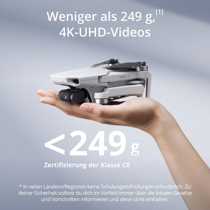 DJI Mini 4K, drons ar 4K UHD kameru pieaugušajiem, svars zem 249 g, 3 asu kardāna stabilizācija, 10 km video pārraide, automātiska. Atdeve, vēja pretestība, 1 akumulators 31 minūtes lidojuma laikam, C0, QuickShots