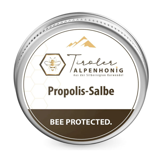 Propolisa ziede ar bišu vasku, olīveļļu, propolisa tinktūru un šī sviestu. Ziede (40 g) no Tiroles Alpu medus, kas ražots Tiroles kalnos.