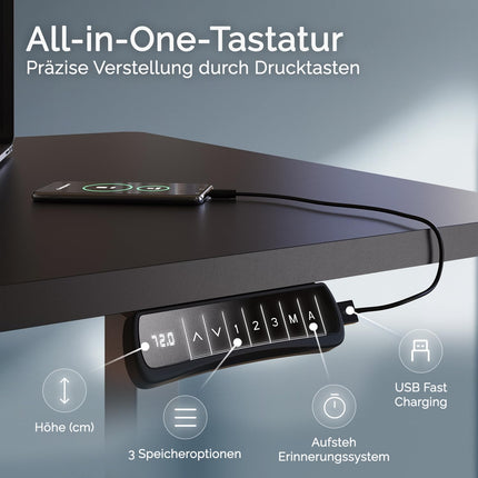 DESKSPACE PRO Plus augstumā regulējams pelēks rāmis | Galda rāmis ar divu motoru regulējamu augstumu | Elektriskais galda rāmis ar atmiņas funkciju