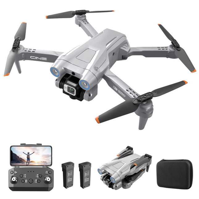 Drons ar 4K kameru, salokāms RC drons RC kvadrokopters ar 1080P HD dubulto kameru, FPV pārraide, 2 akumulatori, žestu vadība, augstuma noturēšana, vienas pogas pacelšanās/nosēšanās 3D pagriezieni iesācējiem (pelēks)