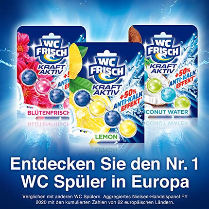 WC Fresh Power Active Fragrance Rinse Lemon (10 iepakojumi), tualetes tīrīšanas līdzeklis nodrošina tīrību ar katru skalošanu, smaržakmeņi ilgstošai svaigai tualetes smaržai