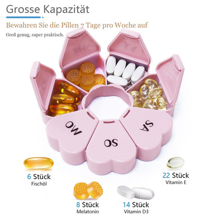MOLN HYMY Jauka nedēļas tablešu kastīte, rozā, 7 dienas, dzeltena apaļa tablešu kastīte ar ziedu rakstu, 1 reizi dienā