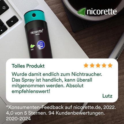 NICORETTE aerosols ar piparmētru augļu garšu – Atmet smēķēšanu ar nikotīna aerosolu – 1 aerosols aizstāj līdz pat 150 cigaretēm – smēķēšanas atmešanai – 3 x 2 gab.