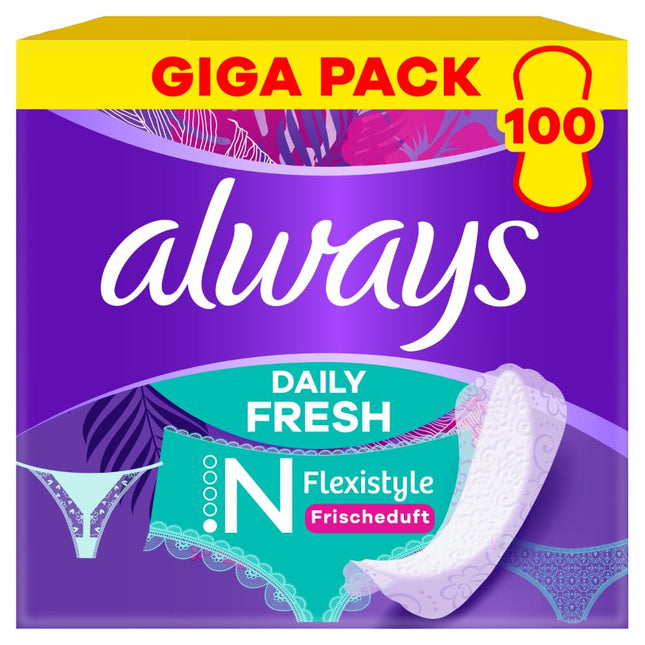 Always Daily Fresh Slim Flexistyle ikdienas ieliktnīši 100 gabali, ar svaigu aromātu, īpaši plāni un piemēroti visām biksīšu formām