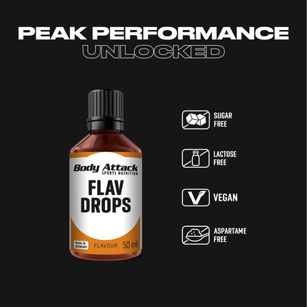 Body Attack garšas pilieni - vaniļas - 50 ml - vegānu garšas pilieni - putru, musli u.c. saldināšanai - ļoti koncentrētas garšas, tīrs baudījums - bez aspartāma, bez cukura un bez taukiem, 0 kalorijas
