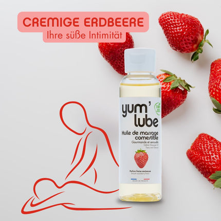 Yum'Lube | Seksa un erotiskā masāžas eļļa eļļa masāžai un intīmai lietošanai | Ķermeņa eļļa ar zemenēm | Masāžas eļļa intīmai eļļai, kas piemērota kā seksa eļļa | Masāžas eļļa intīmajai zonai un masāžas eļļa seksam intīmajā zonā