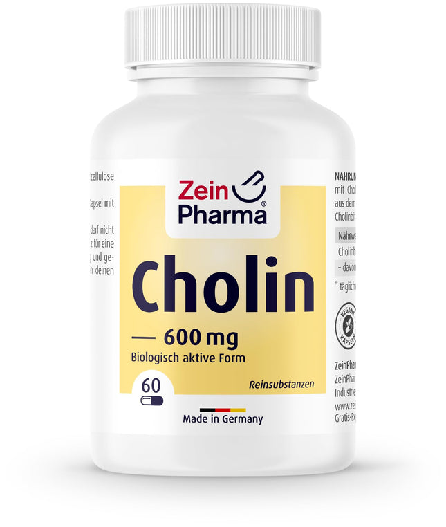 ZeinPharma holīns 600 mg, 60 kapsulas (mēneša deva) normālai tauku vielmaiņai, 52 g (1 iepakojums)