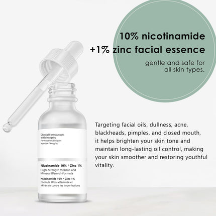 Niacinamīds 10% + cinks 1% 30ml, seruma hialuronskābes serums pret grumbām sejas serums, mitrinošs sejas ādas kopšanas serums, mitrinošs sejas serums