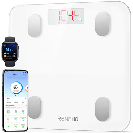 RENPHO digitālie vannas istabas svari, Bluetooth ķermeņa tauku svari ar augstas precizitātes sensoriem, viedie svari ar ķermeņa tauku un muskuļu masas nolasīšanu 180 kg/400 mārciņas