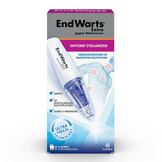 EndWarts EXTRA: Kārpu ārstēšanai, sasaldēšanas šķīdums kārpu ārstēšanai uz kakla, krūtīm un padusēm, 9 vienreizējās lietošanas uzgaļi un 9 plāksteri, ielāpi, aerosols